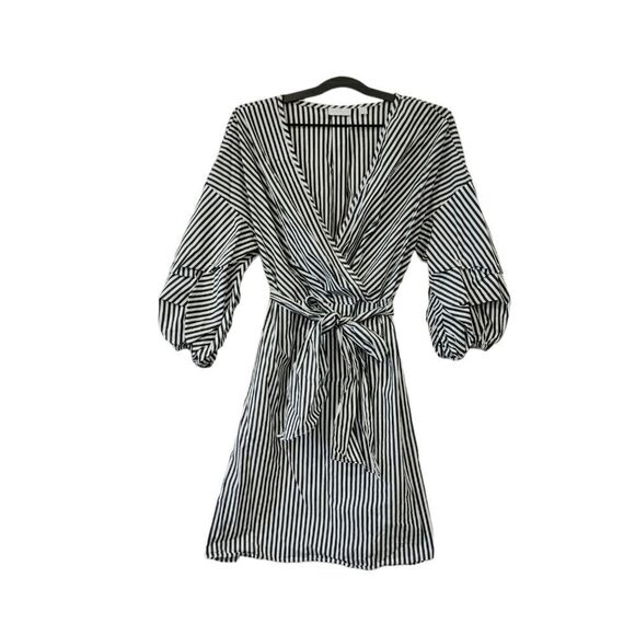 NY&CO Striped Puff Sleeved Dress with Sash